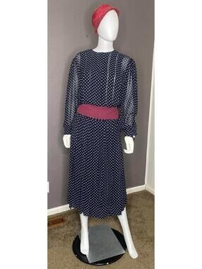 1970's Polka Dot Pleated Silk Chiffon 3 Piece Dress Set from Gloria Sachs M/L